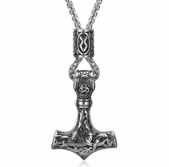 Nordic Vikings Hammer Rune Pendant Necklace for Men