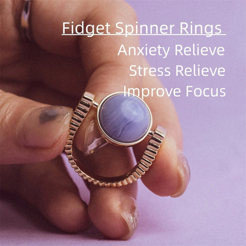 Natural Stone Fidget Spinner Ring with Replaceable Spinners for Stress Relief