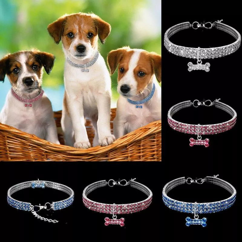 Bling Rhinestone Dog Collar with Adjustable Fit for Small to Medium Pets