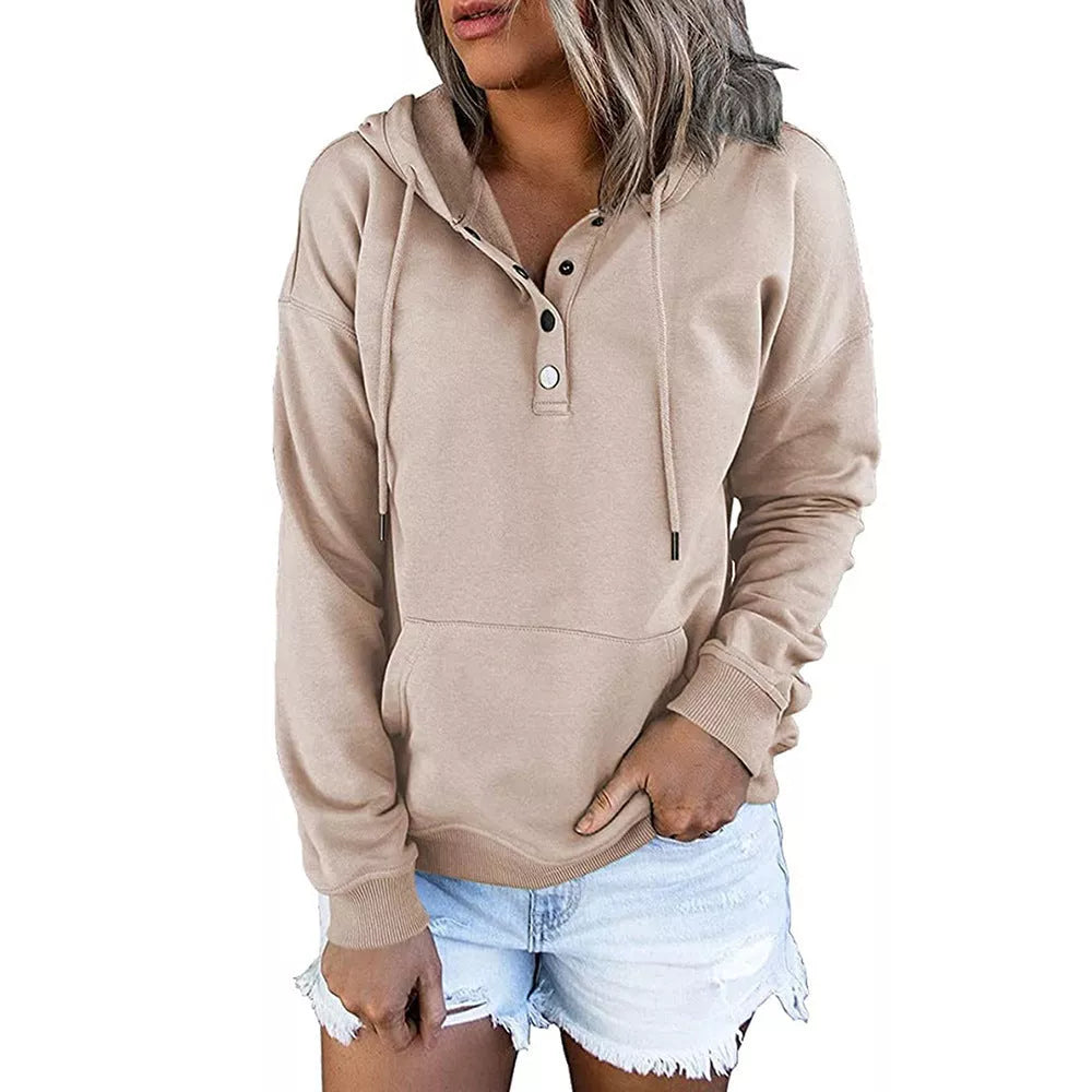 Long-sleeved Hooded Sweatshirt with Pockets for Women