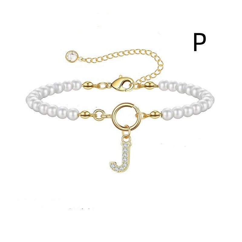 2024 Fashion Toggle Clasp Initial Bracelet with 6mm Pearl for Women