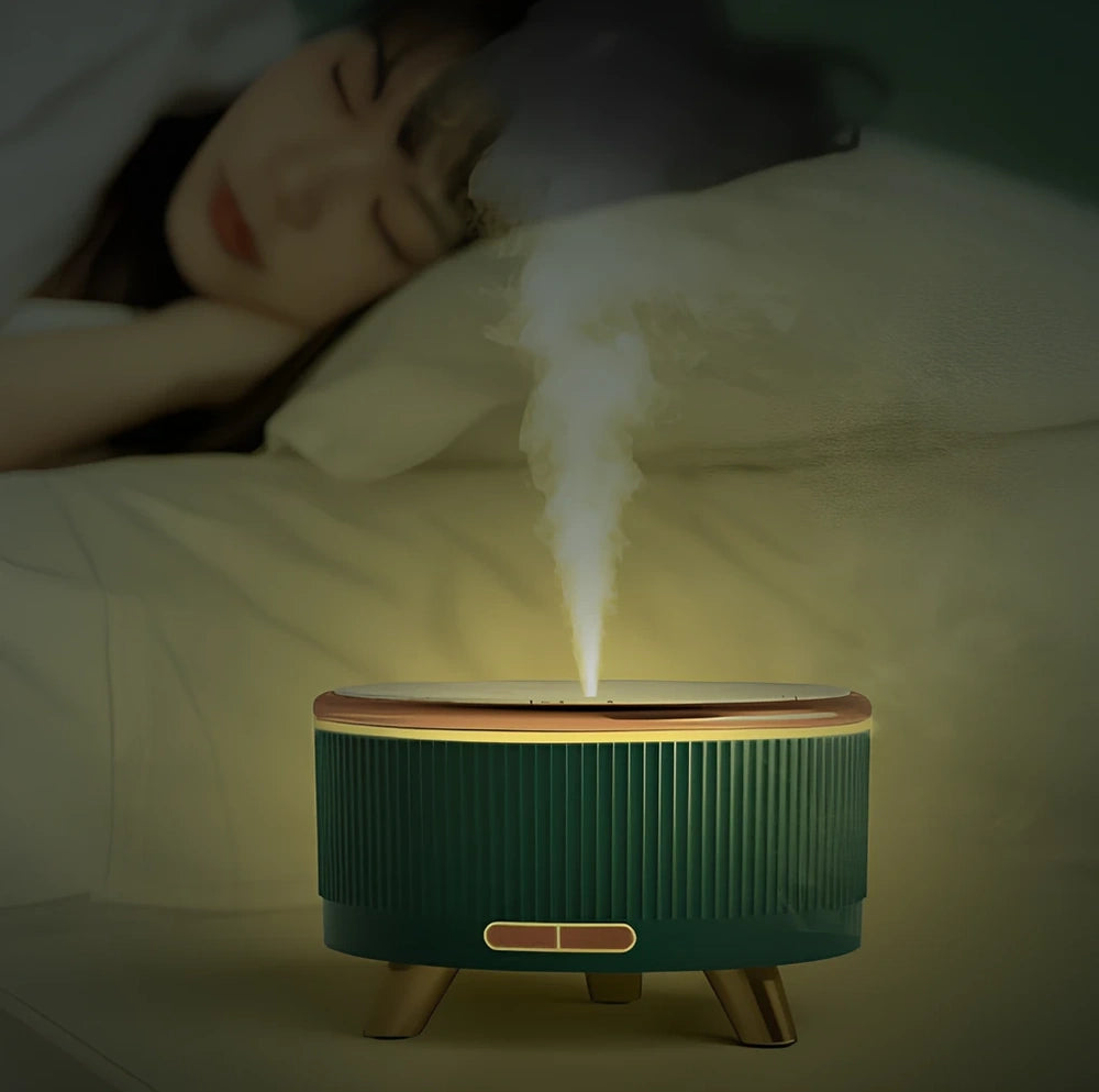 Cylindrical black USB bedroom humidifier with 500ml tank and timer for 10-20 sqm coverage