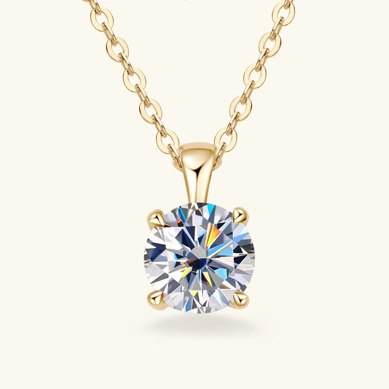Elegant Four-claw Diamond Necklace in 925 Silver & 18K Gold