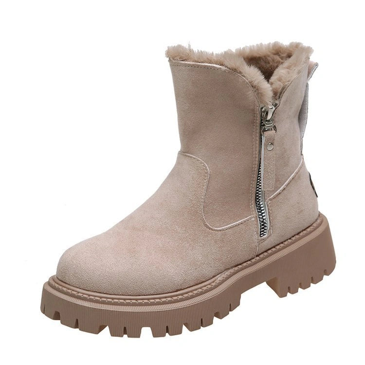 Women's Foldable Plush Tube Snow Boots with Round-toe and Platform