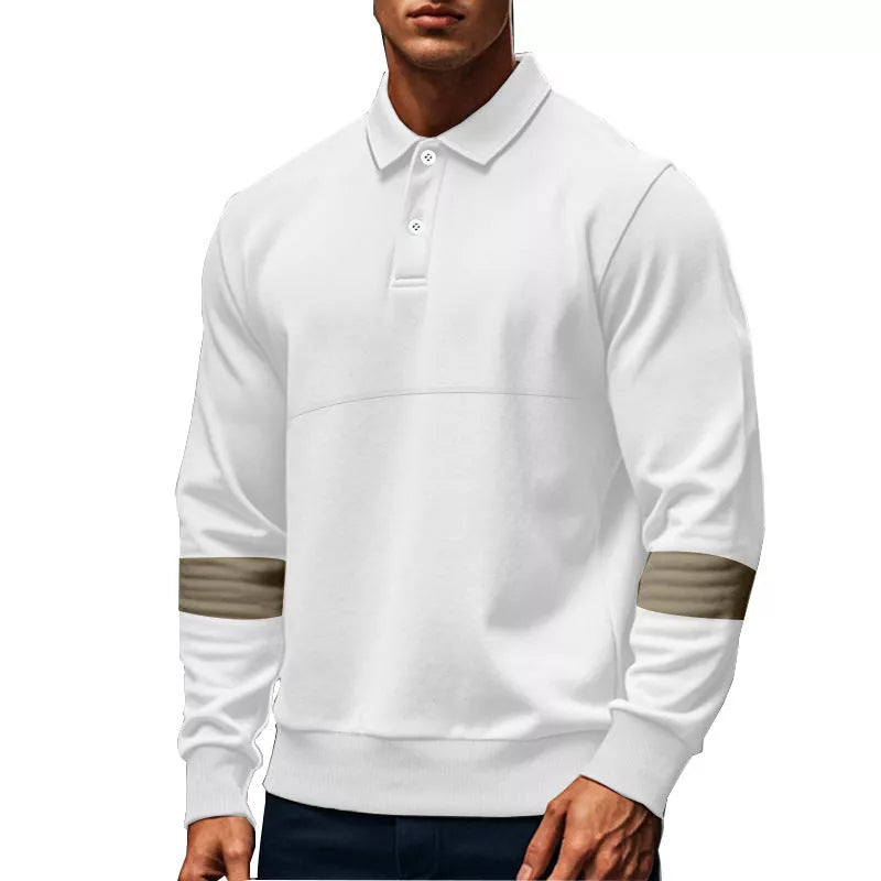 Men's Long-sleeved Lapel Polo Shirt with Button for Casual Wear
