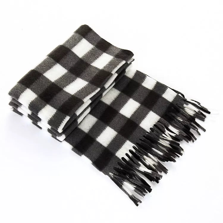 Black and White Plaid Thermal Scarf for Men and Women