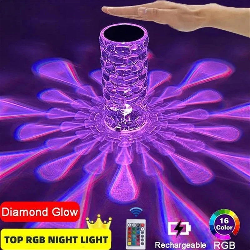 Crystal Table Lamp with Teardrop LED Lights and 16-Color Touch Control