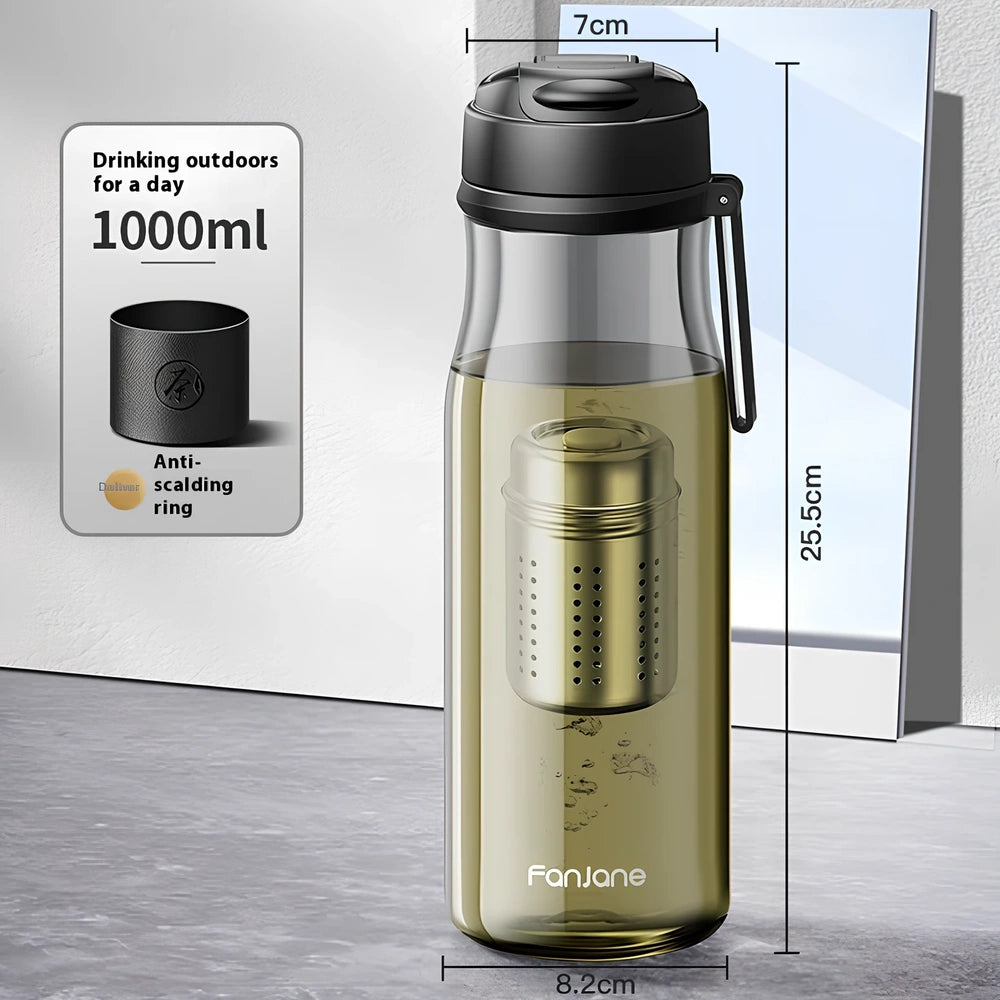 Magnetic bubble tea cup with black Tritan construction and insulated leather ring showing separation mechanism