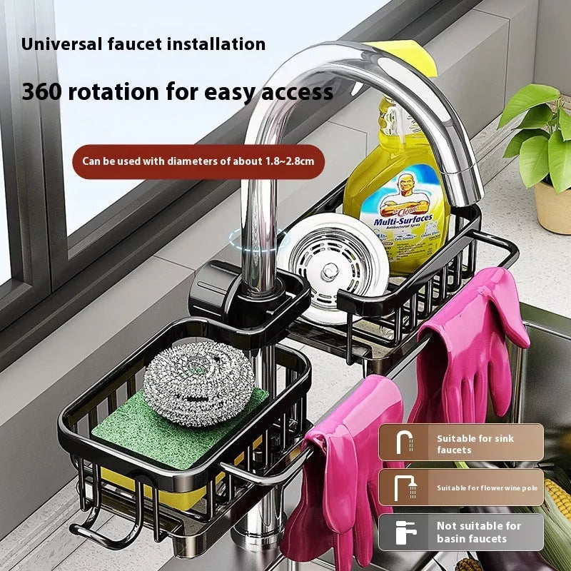 Aluminum Sink Faucet Storage Rack with Rotatable Design