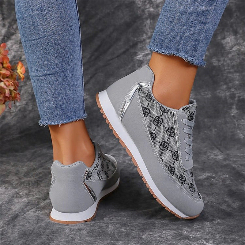 Flower Print Lace-up Sneakers for Women: Lightweight and Breathable
