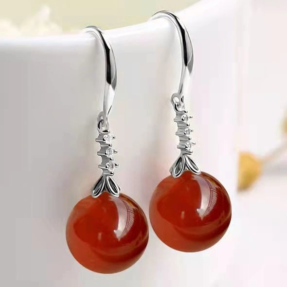 Chic Silver-tone Earrings with Green Agate Gemstones
