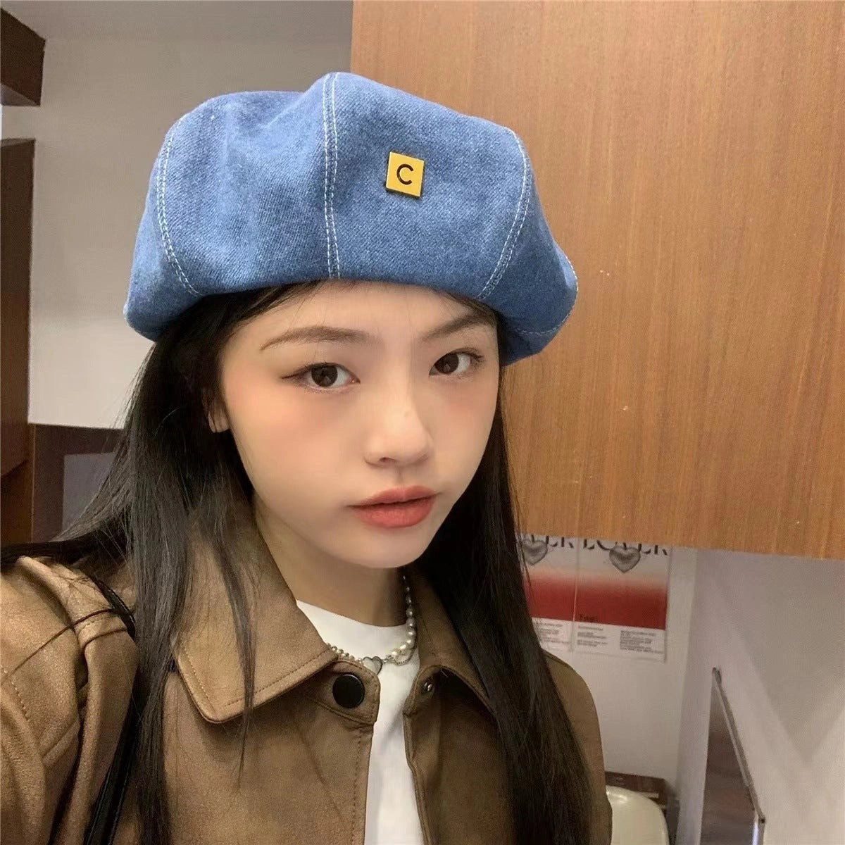 Japanese Cowboy Beret in Denim with Dome Crown