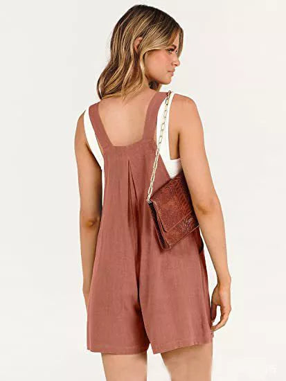 Women's Adjustable Strap Short Overalls in Cotton Linen