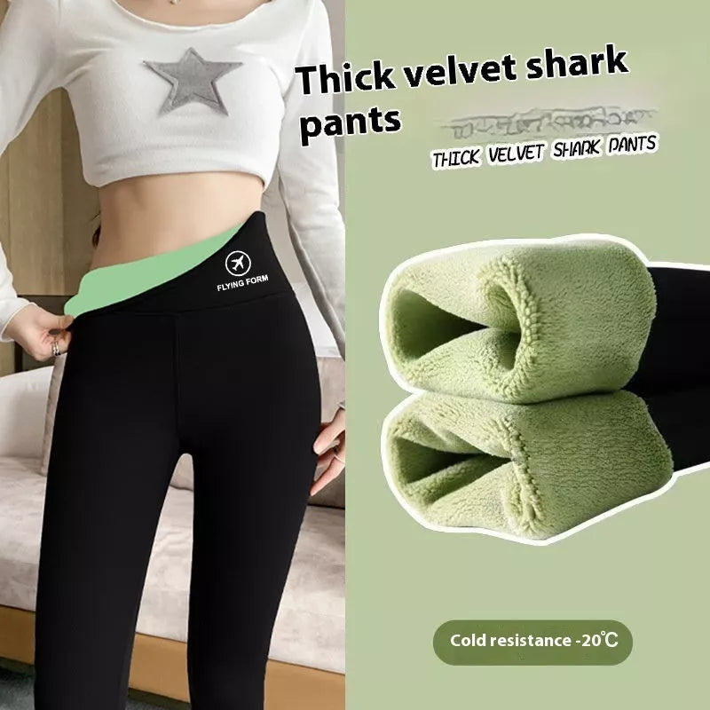 Women's Winter Skinny Shark Pants with High Waist and Fleece Lining