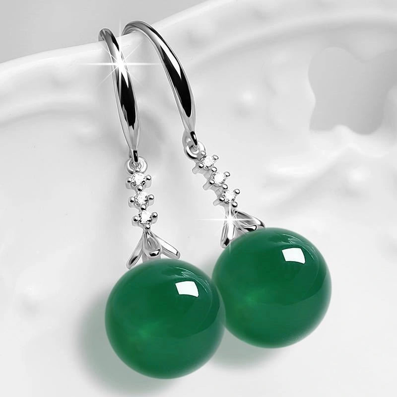 Chic Silver-tone Earrings with Green Agate Gemstones
