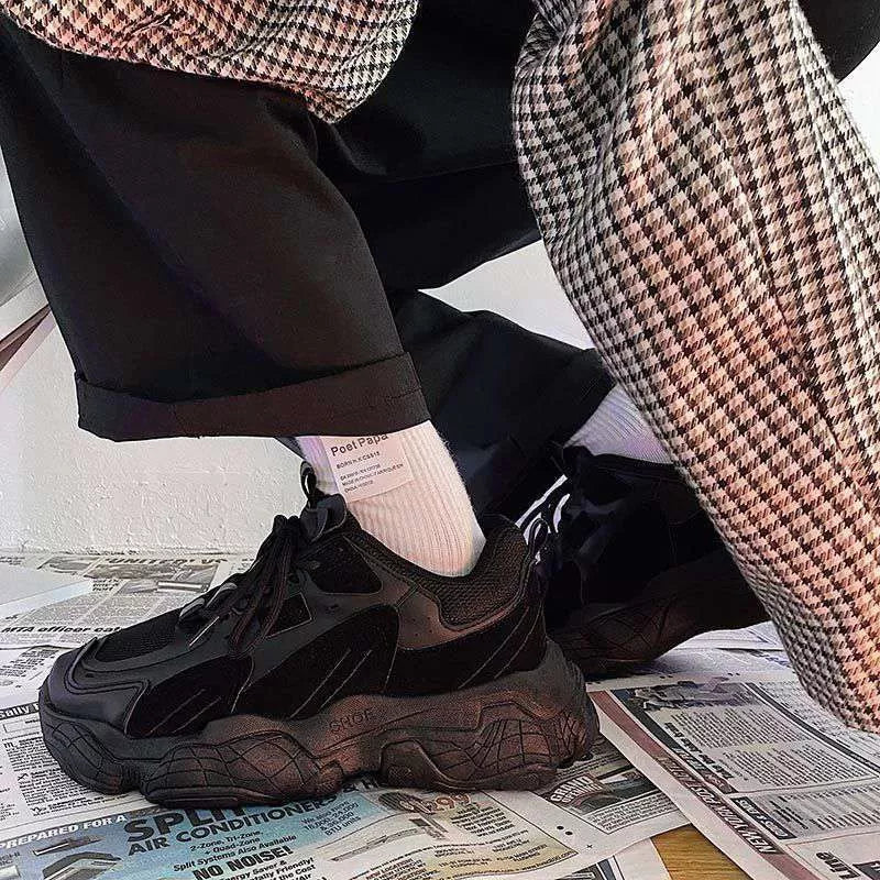 All-match Platform Running Sneakers in Classic Black