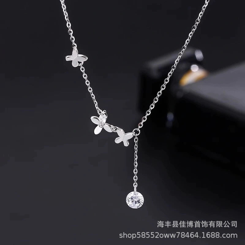 Elegant S925 Sterling Silver Butterfly Anklet with Zircon