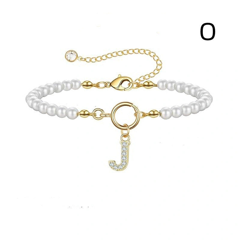 2024 Fashion Toggle Clasp Initial Bracelet with 6mm Pearl for Women