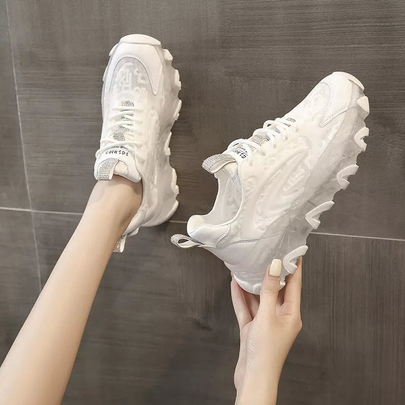 Daddy Shoes Thin Section Breathable White Net Casual Sports Shoes