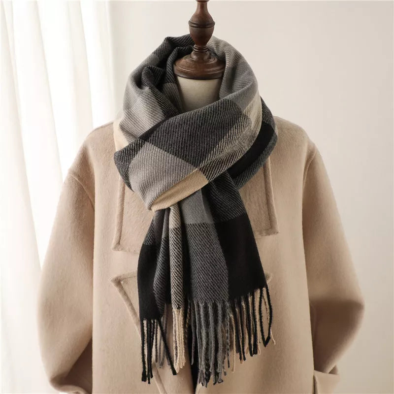 Thick Warm Outer Shawl with Tassels, South Korea Artificial Cashmere Scarf