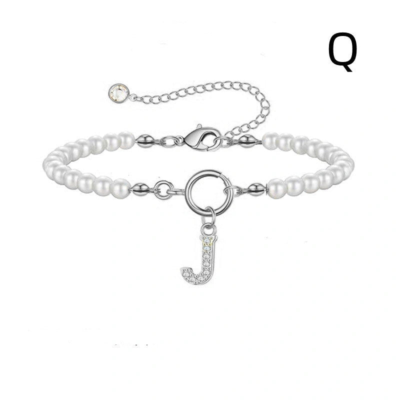 2024 Fashion Toggle Clasp Initial Bracelet with 6mm Pearl for Women