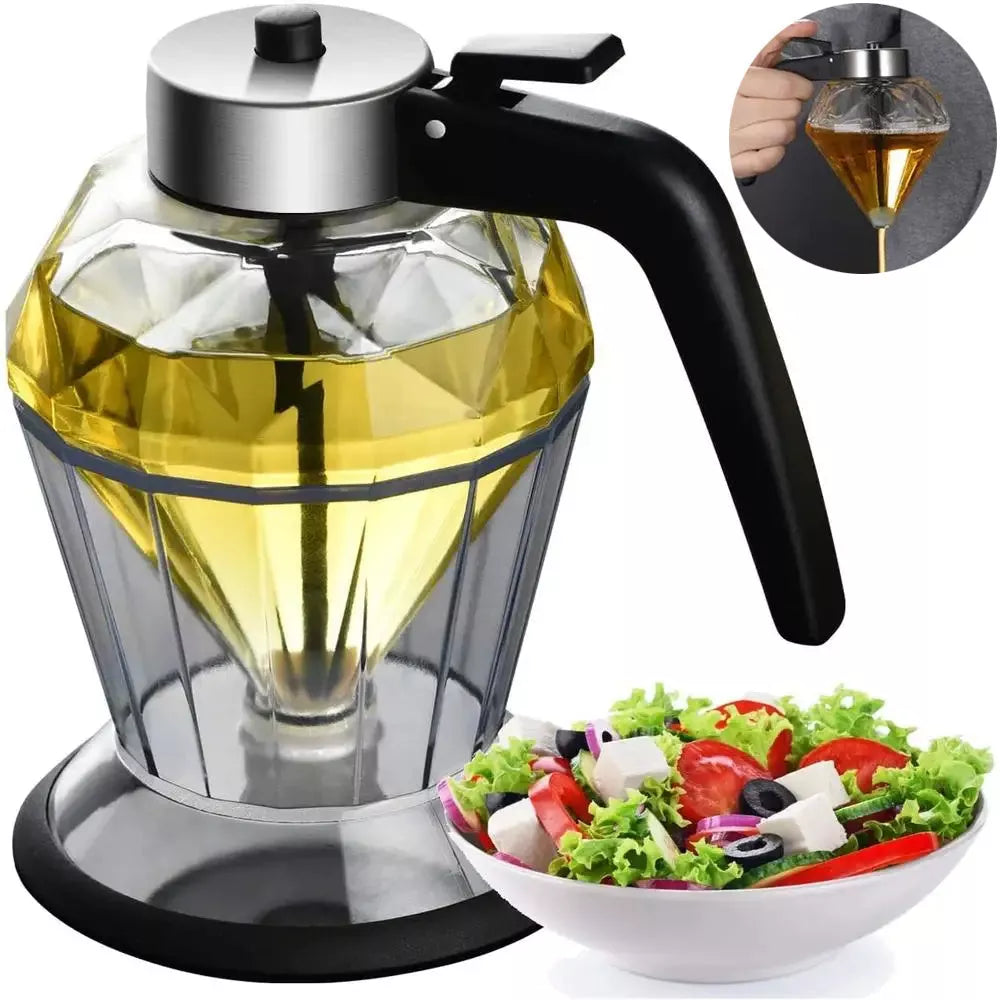 Diamond Glass Oil Jug with Press-Type Dispenser for Drip-Free Pouring