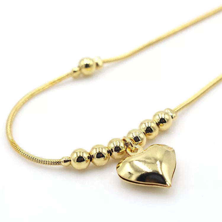 Gothic Gold Heart Pendant Anklet with Ball Beads for Women