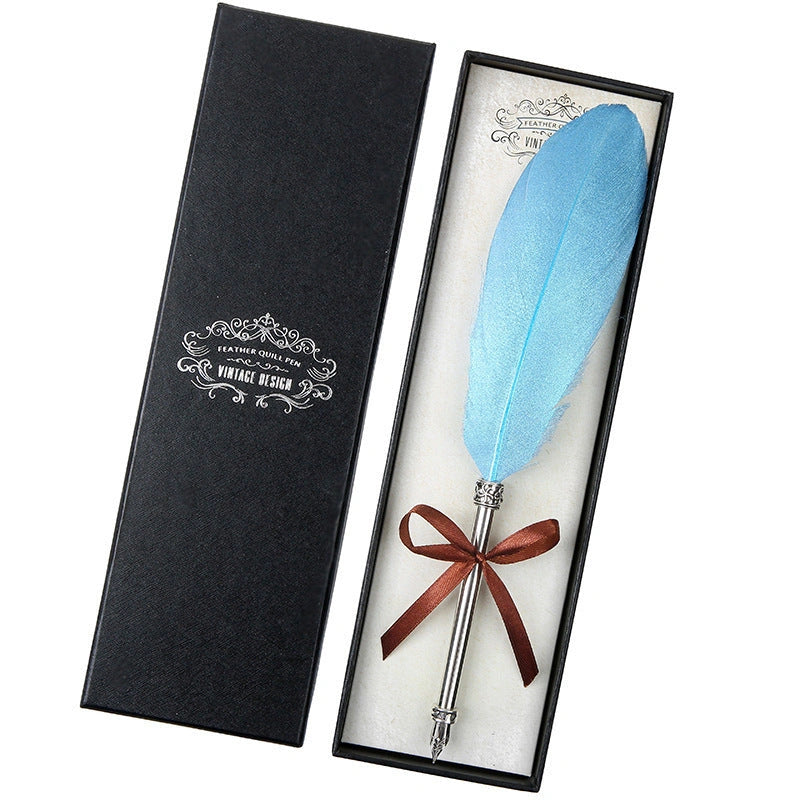 European Retro Feather Pen Gift Box with Stainless Steel Shell