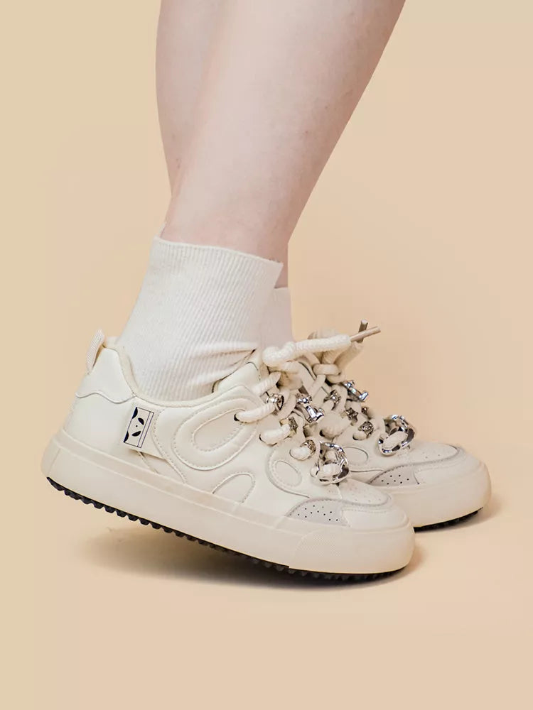 Women's White Low-top Sneakers with Rubber Sole