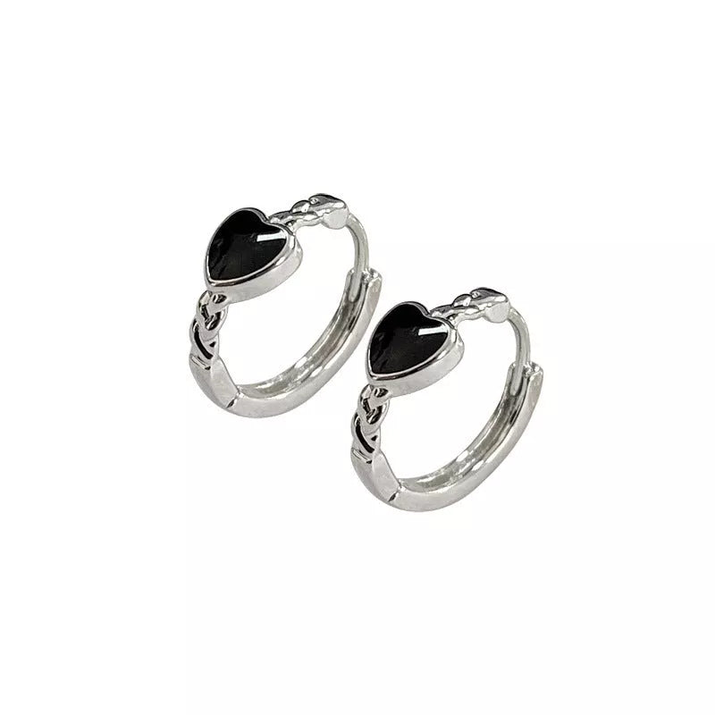 Black Love Heart Earrings for Women Summer Ear Clip
