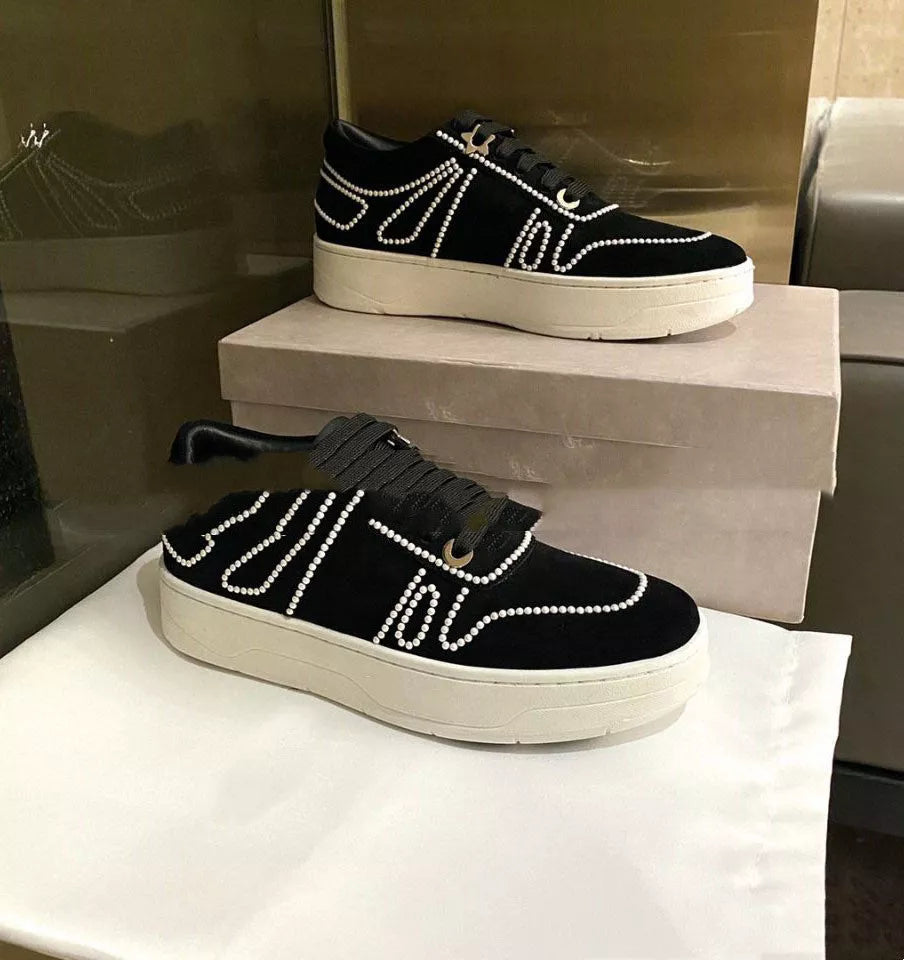 Pearl Sequin Lace-up Sports Casual Shoes in Multiple Colors