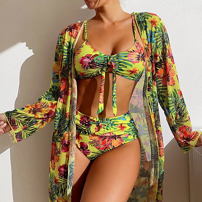 Women's Plus Size Long Blouse Split Bikini Suit in Polyester