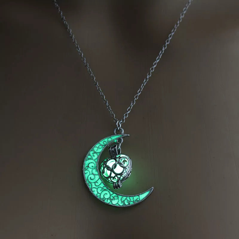 Silver Plated Glowing Pendant Necklace with Adjustable Chain