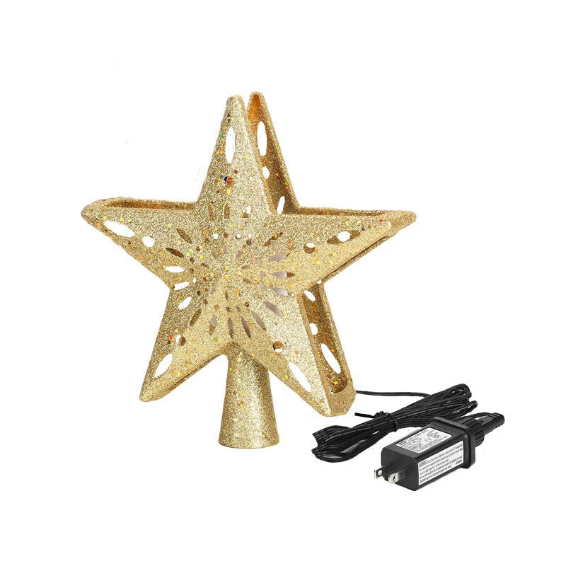 3D Glitter Silver Snow Christmas Tree Topper with LED Snowflake Projector