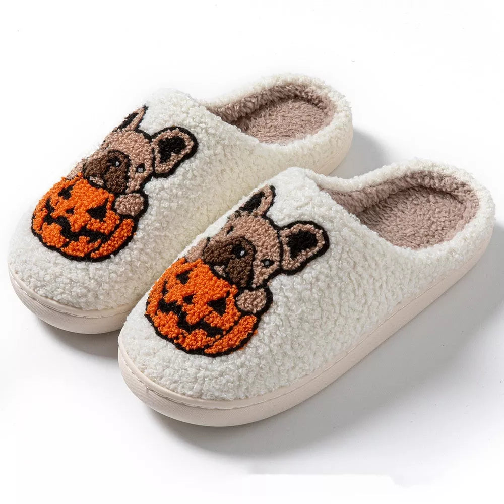 Halloween Pumpkin House Slippers with Non-slip Rubber Soles