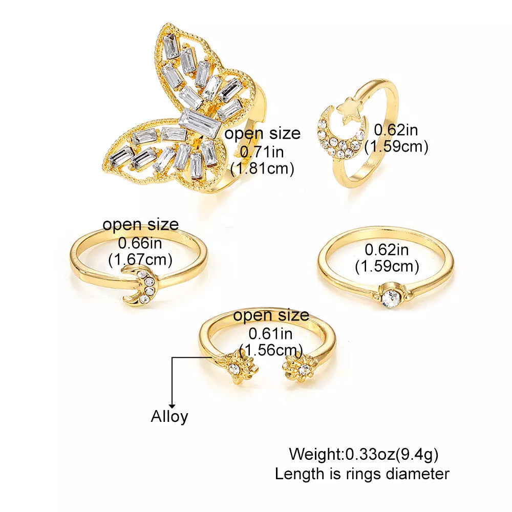 Silver Color Butterfly Rings Set for Women and Men