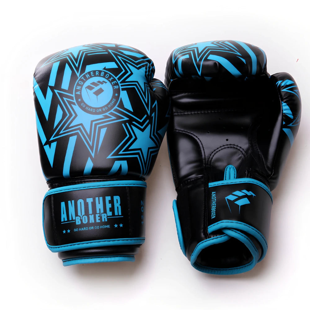 Pair of 10oz Sanda children boxing gloves in blue red type A, PU material with vertical style padding