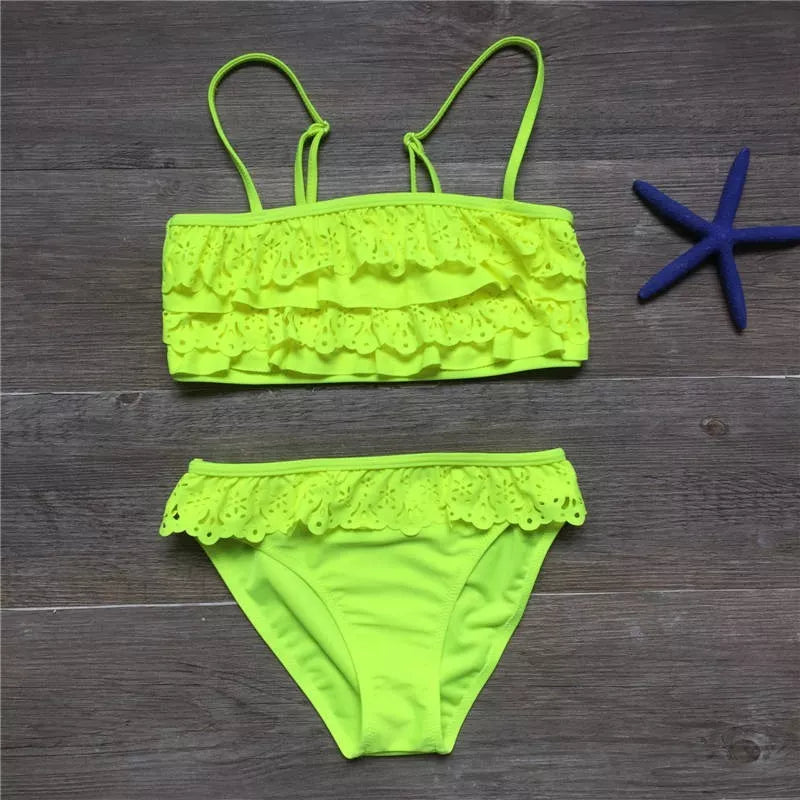 Girls' Multilayer Ruffle Bikini Swimsuit for Ages 7-14
