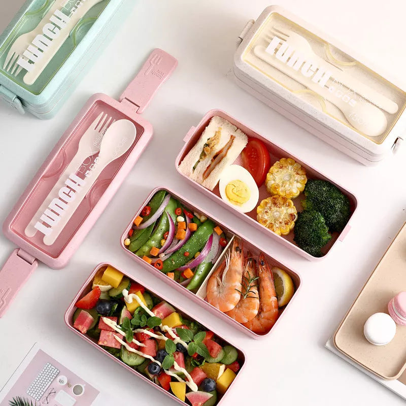 Wheat Straw Double-layer Insulated Lunch Box with Sealed Lid