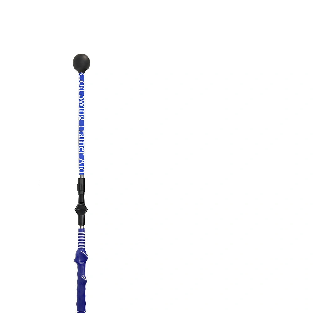 Blue golf swing training aid with shoulder cushion and adjustable angle mechanism for posture correction