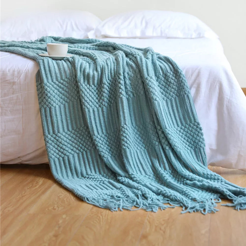 Nordic Sofa Blanket with Tassel Shawl Design