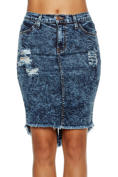 destroyed denim skirt