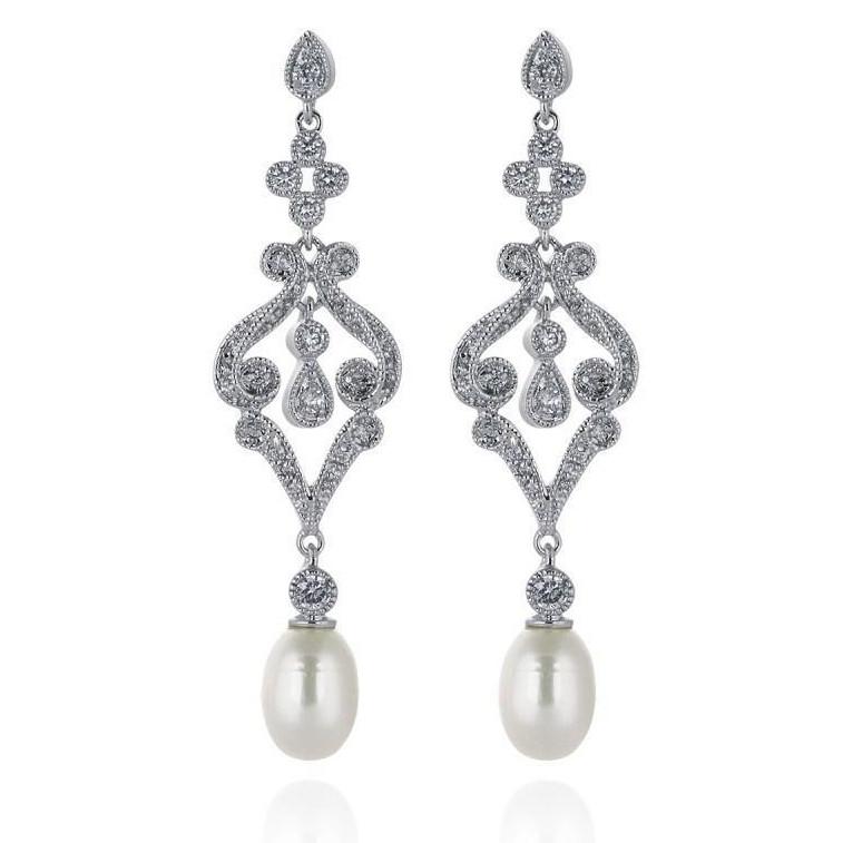 Eleanor Vintage Style Pearl and Diamante Bridal Drop Earrings