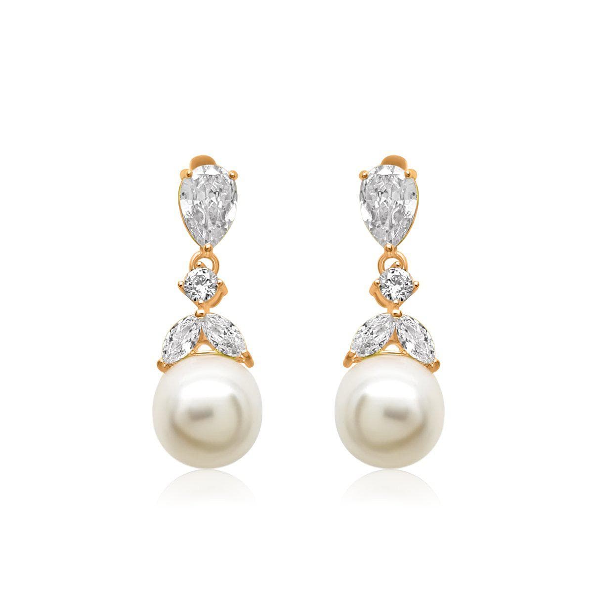 Geraldine Pearl and Cubic Zirconia Wedding Earrings