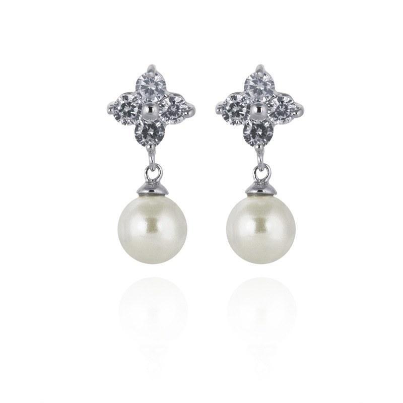 Jodie Cubic Zirconia and Ivory Pearl Bridal Earrings