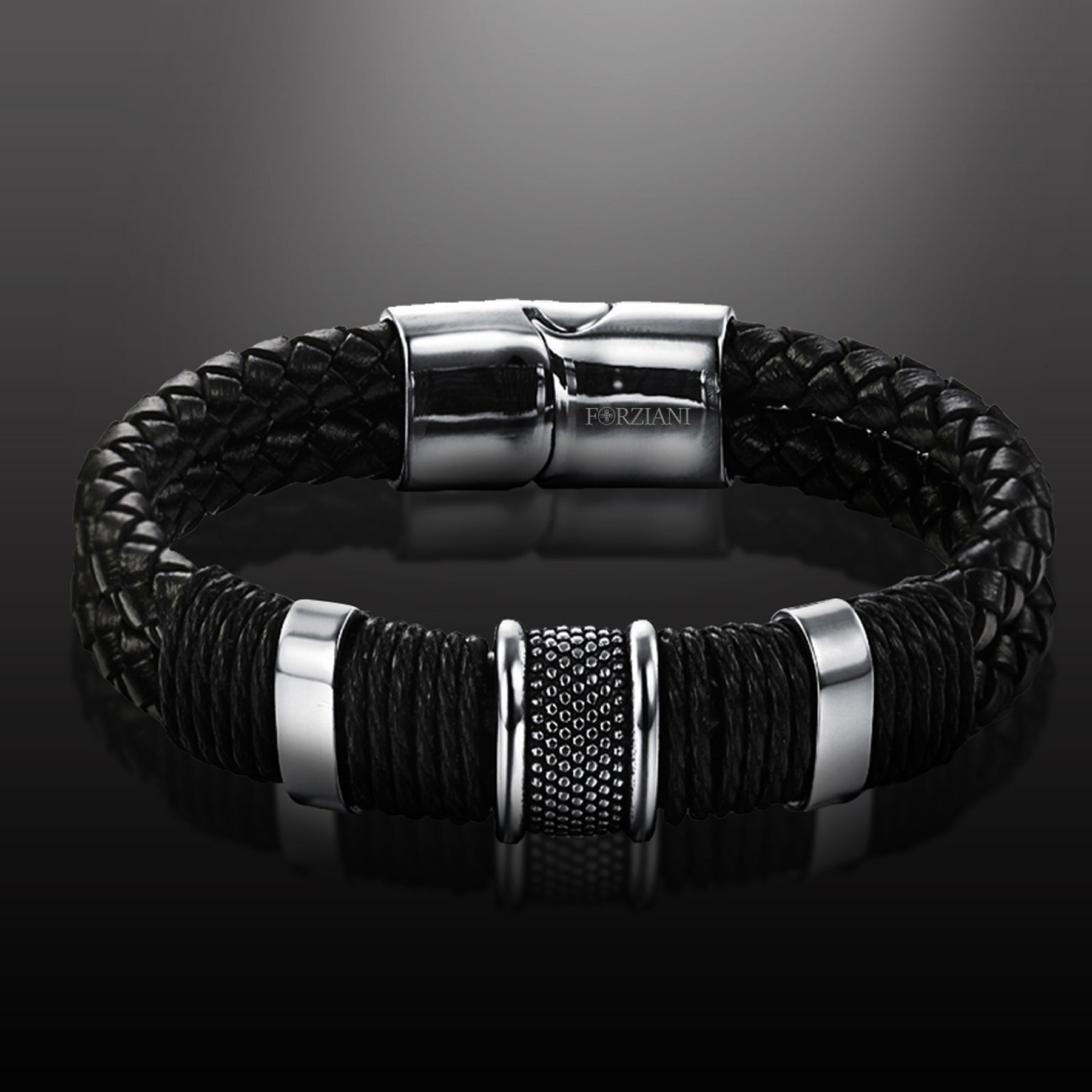 Black Nappa Double Woven Leather Men Bracelet | Mark Wahlberg Forziani
