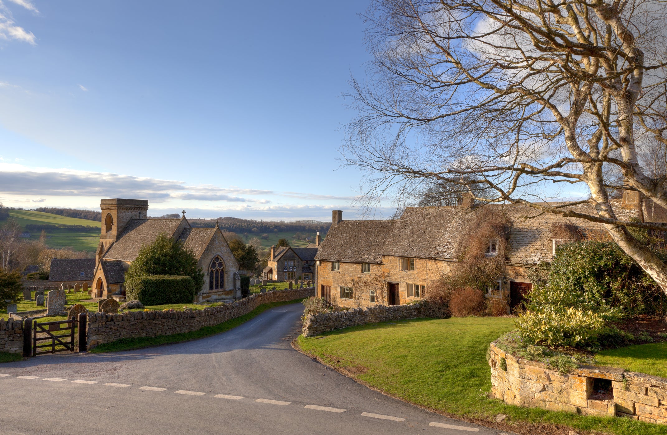 English countryside house church and village