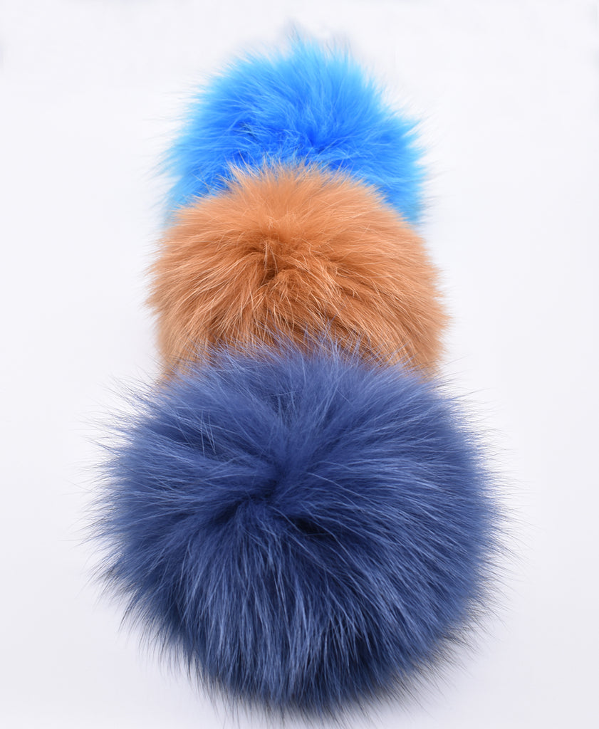 Blue Raccoon Fur Pom Pom - Lux Poms North America