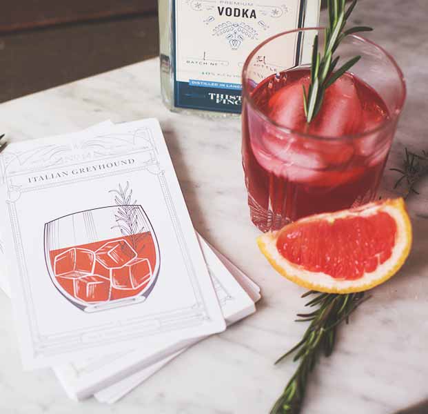 Italian Greyhound Cocktail with recipe card