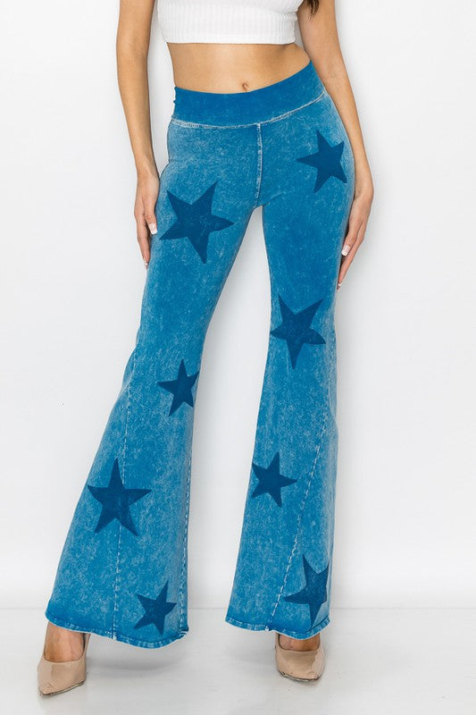 Navy Mineral Wash Floral Embroidered Flare Yoga Pants – Aquarius Brand